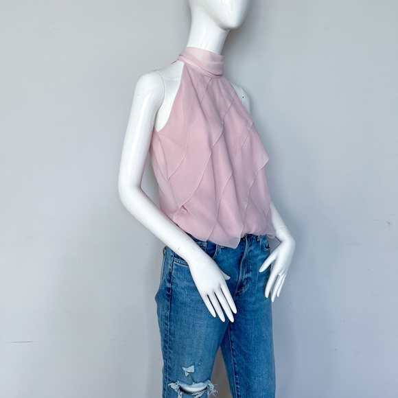 $540 | NWT | Luisa Spagnoli Silk Sleeveless Chiffon Mock Neck Top Blouse Bow Tie - Picture 10 of 16